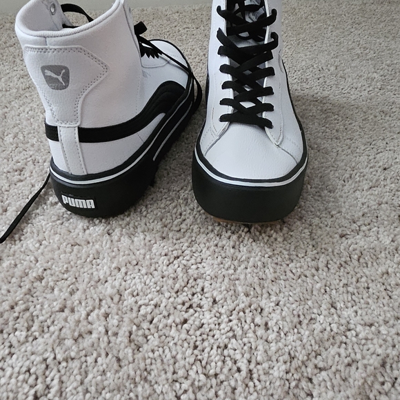 Puma White and Black Classic High-Top Sneakers - Picture 9 of 11
